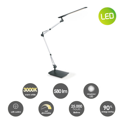 Pro Led Bureaulamp 4W Zilver - Zwart - Verstelbare