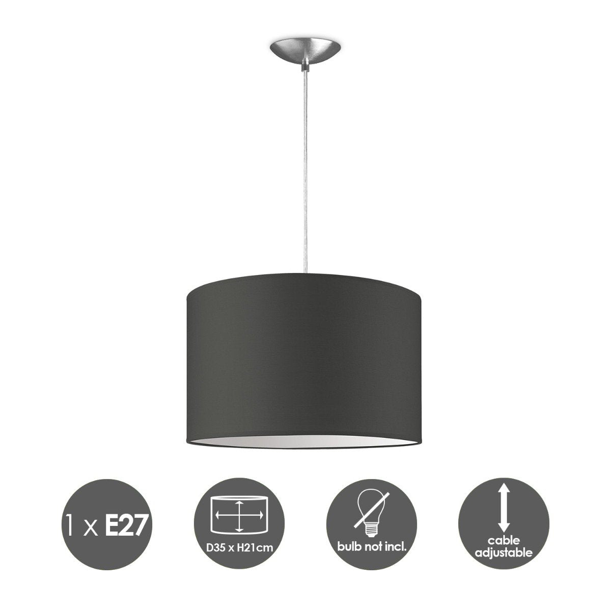 hanglamp Bling met lampenkap, E27, antraciet, 35cm