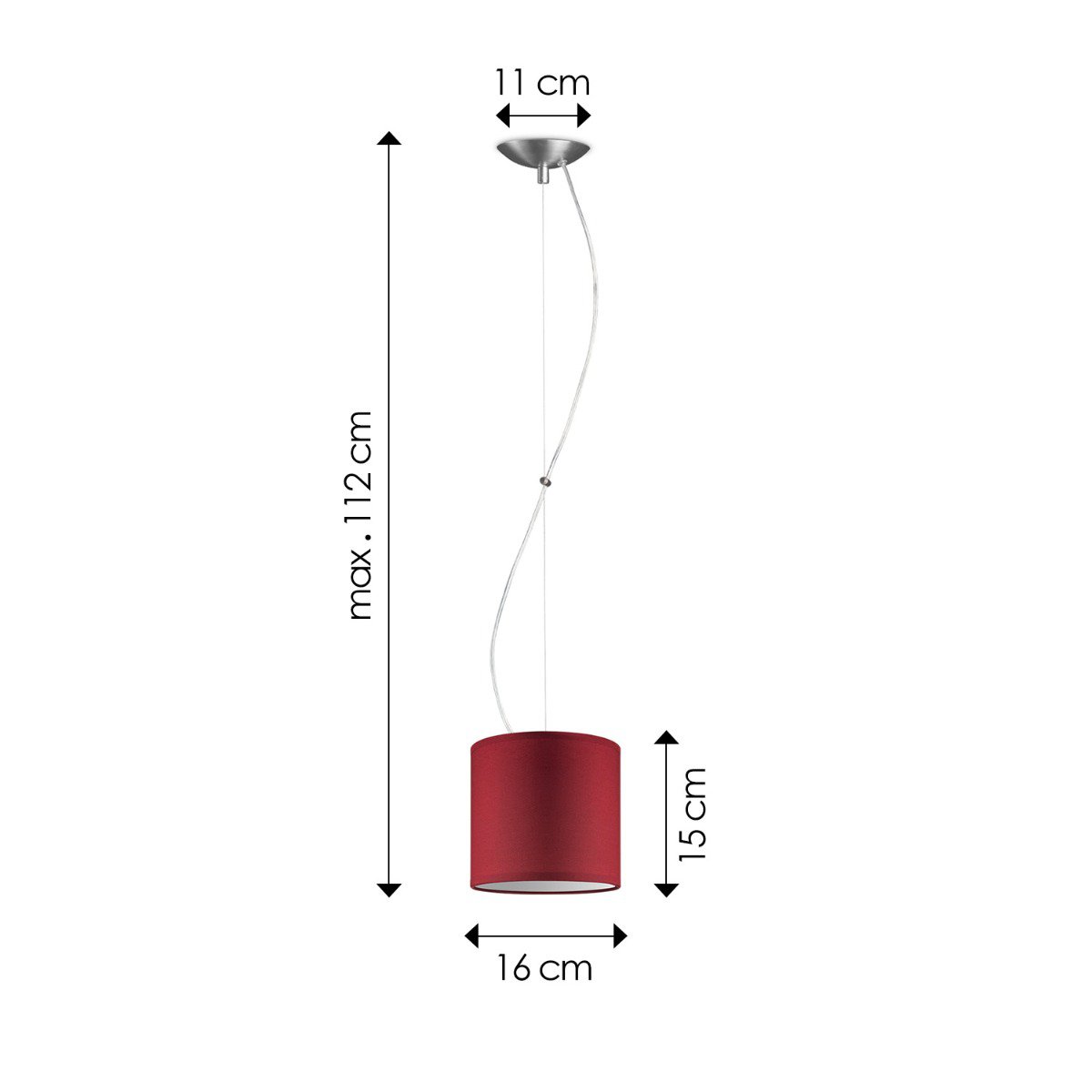 hanglamp Deluxe met lampenkap, E27, rood, 16cm