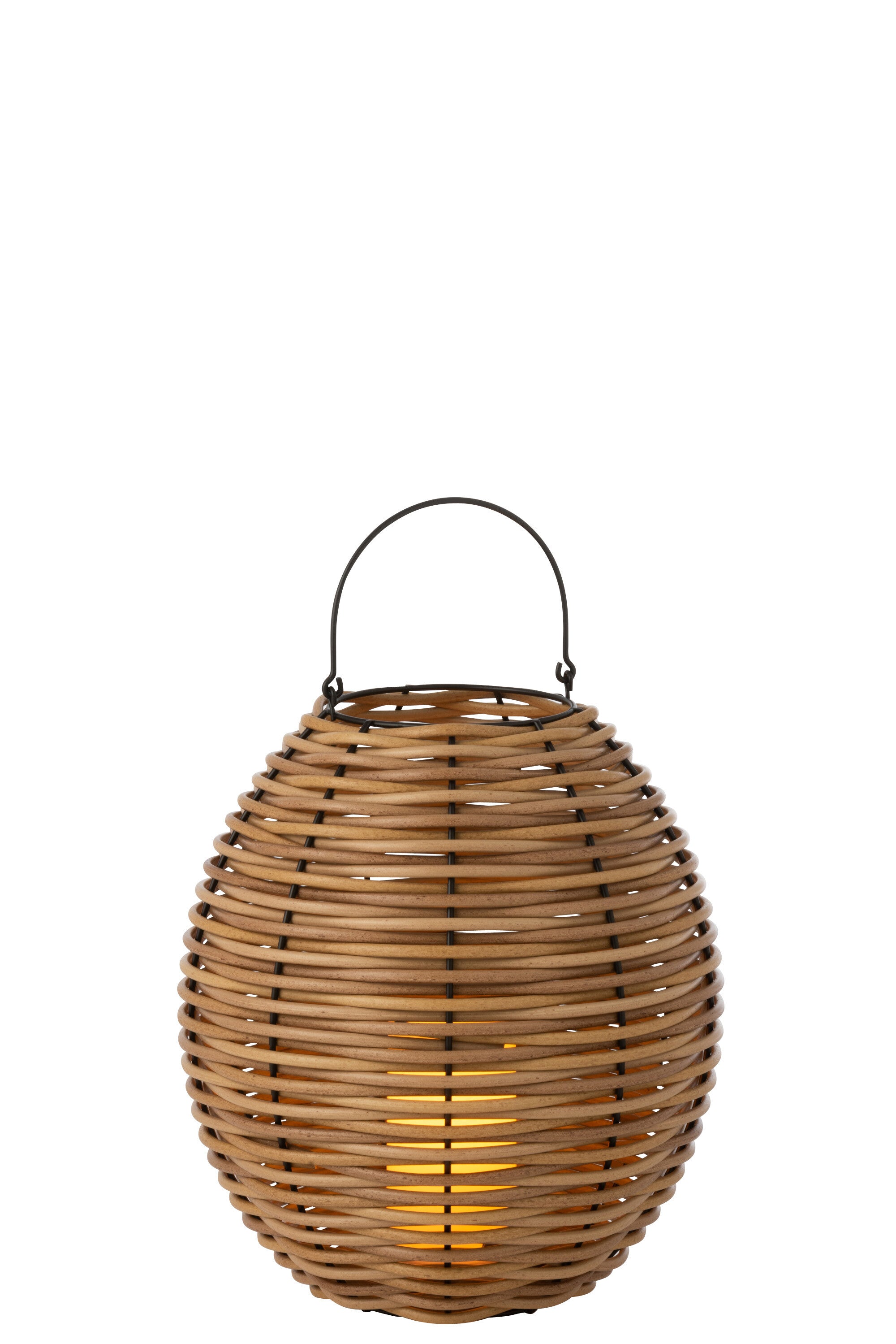 Lantaarn Geweven Led Plastic Natuurlijk Middelgroot