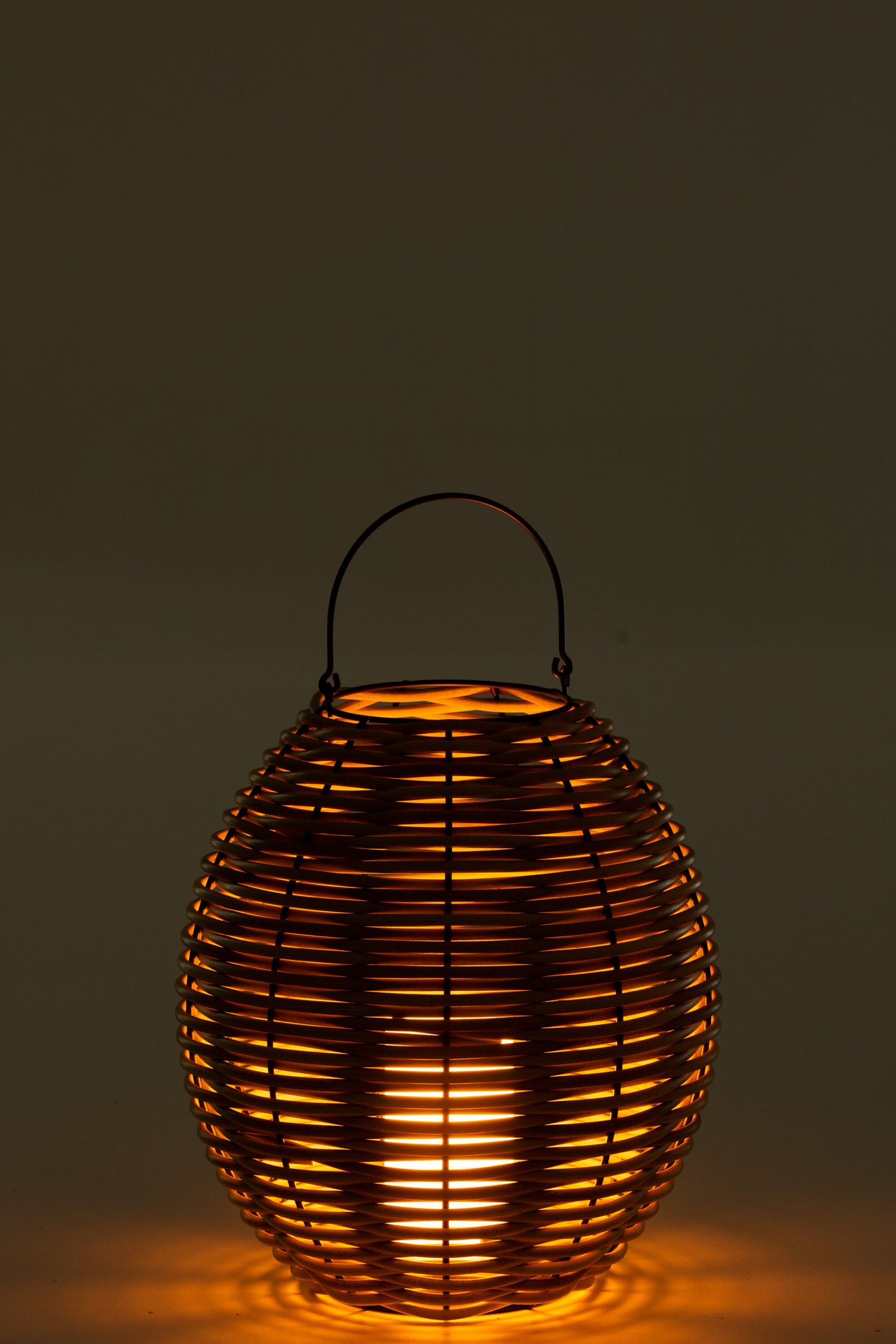 Lantaarn Geweven Led Plastic Natuurlijk Middelgroot