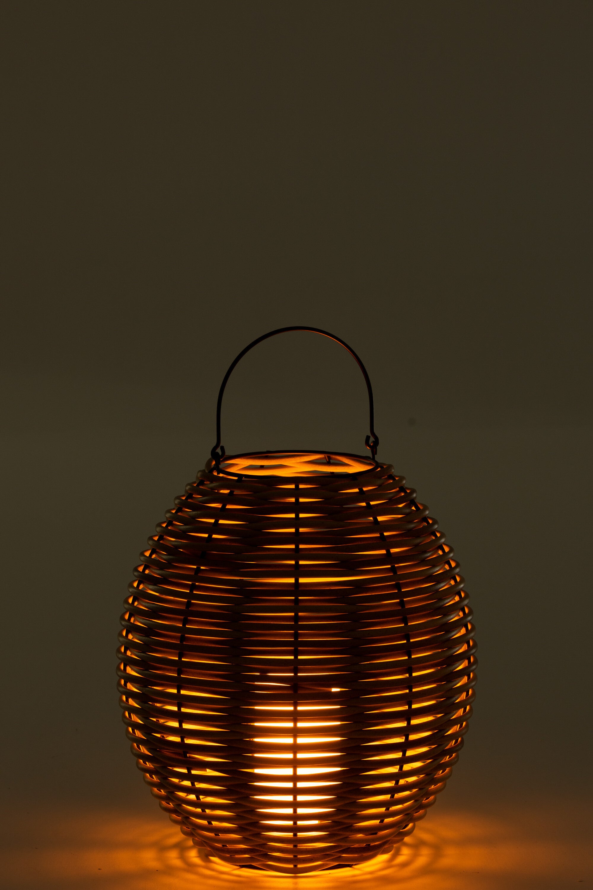 Lantaarn Geweven Led Plastic Natuurlijk Middelgroot