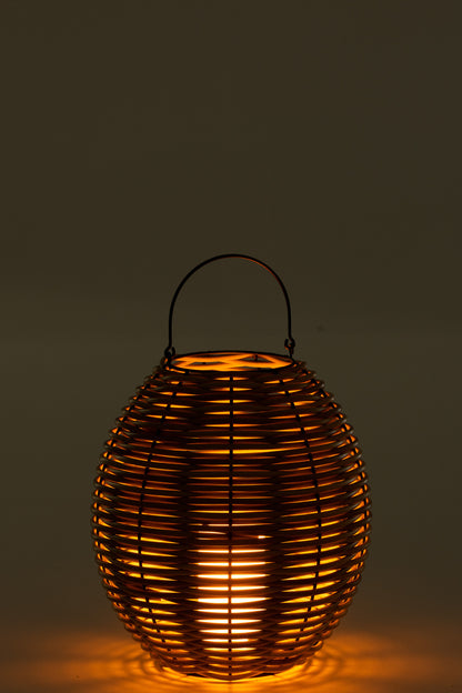 Lantaarn Geweven Led Plastic Natuurlijk Middelgroot