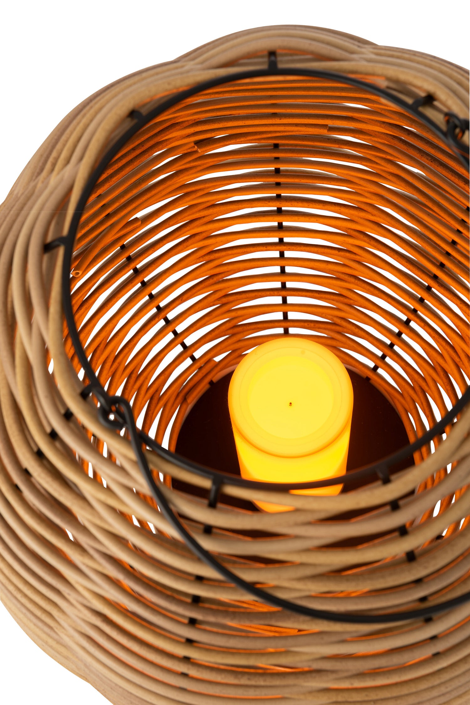 Lantaarn Geweven Led Plastic Natuurlijk Middelgroot