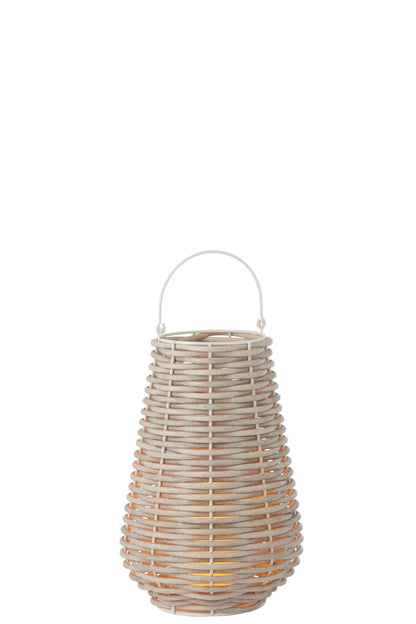 J-Line lantaarn Gewoven - kunststof - wit - LED lichtjes - klein