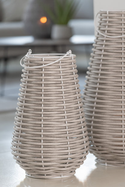 J-Line lantaarn Gewoven - kunststof - wit - LED lichtjes - klein