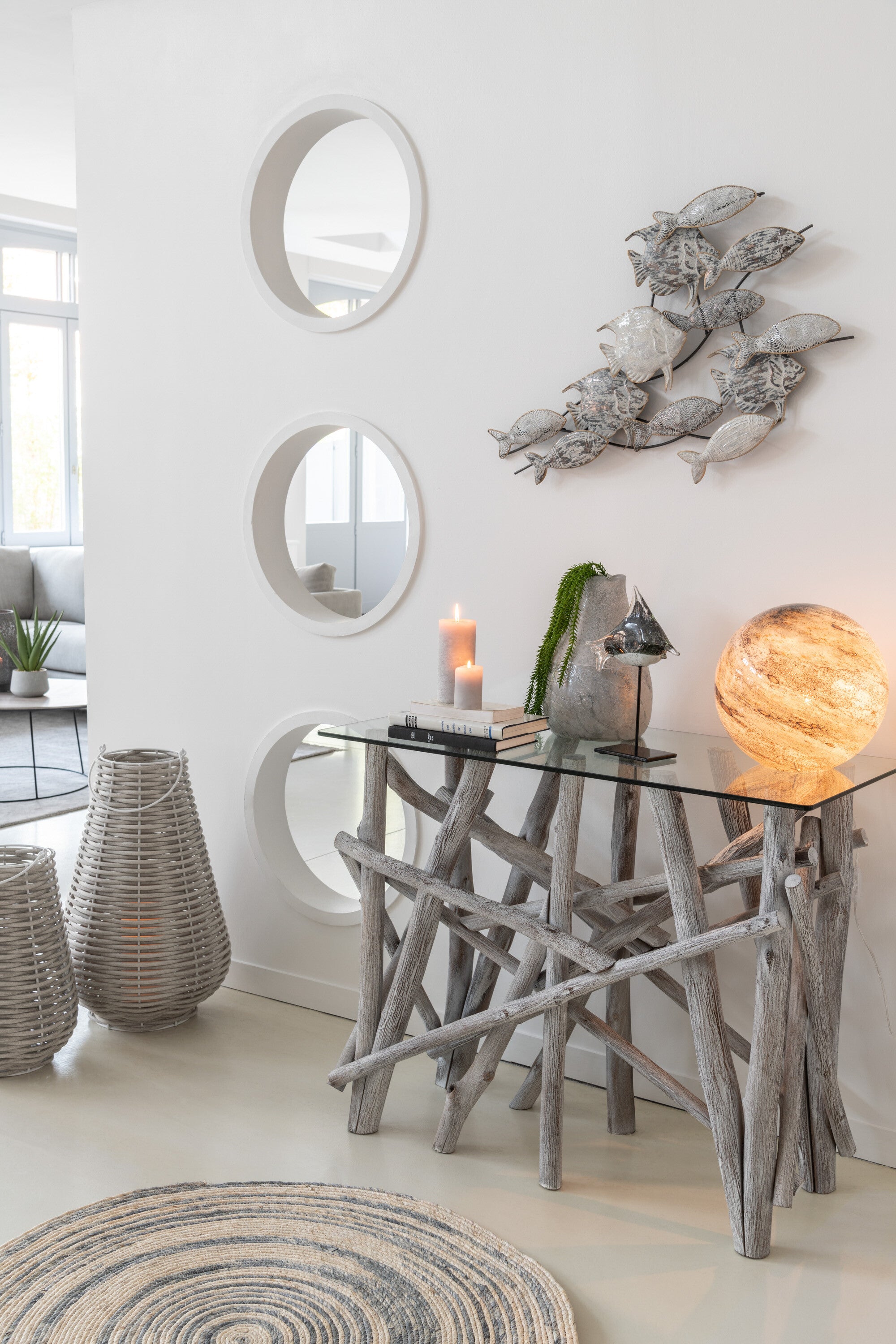 J-Line lantaarn Gewoven - kunststof - wit - LED lichtjes - klein