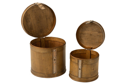 J-Line Set Van 2 Koffers Rond Hout Beige