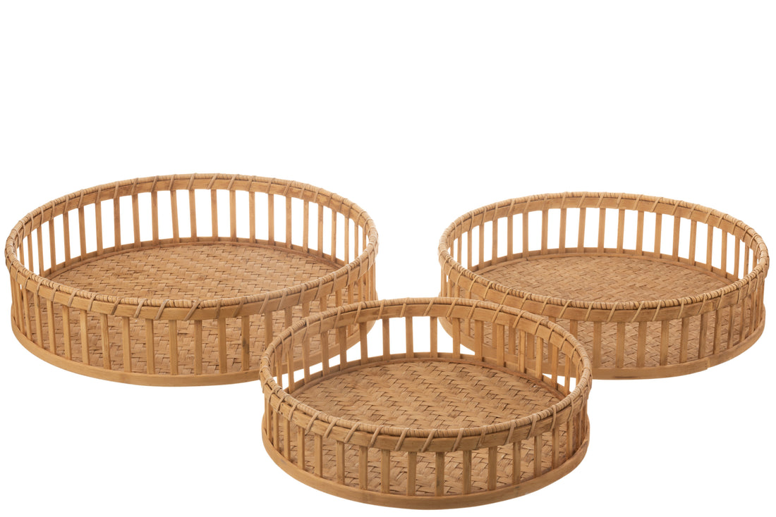 J-Line Set Van 3 Plateau Rond Bamboe Naturel