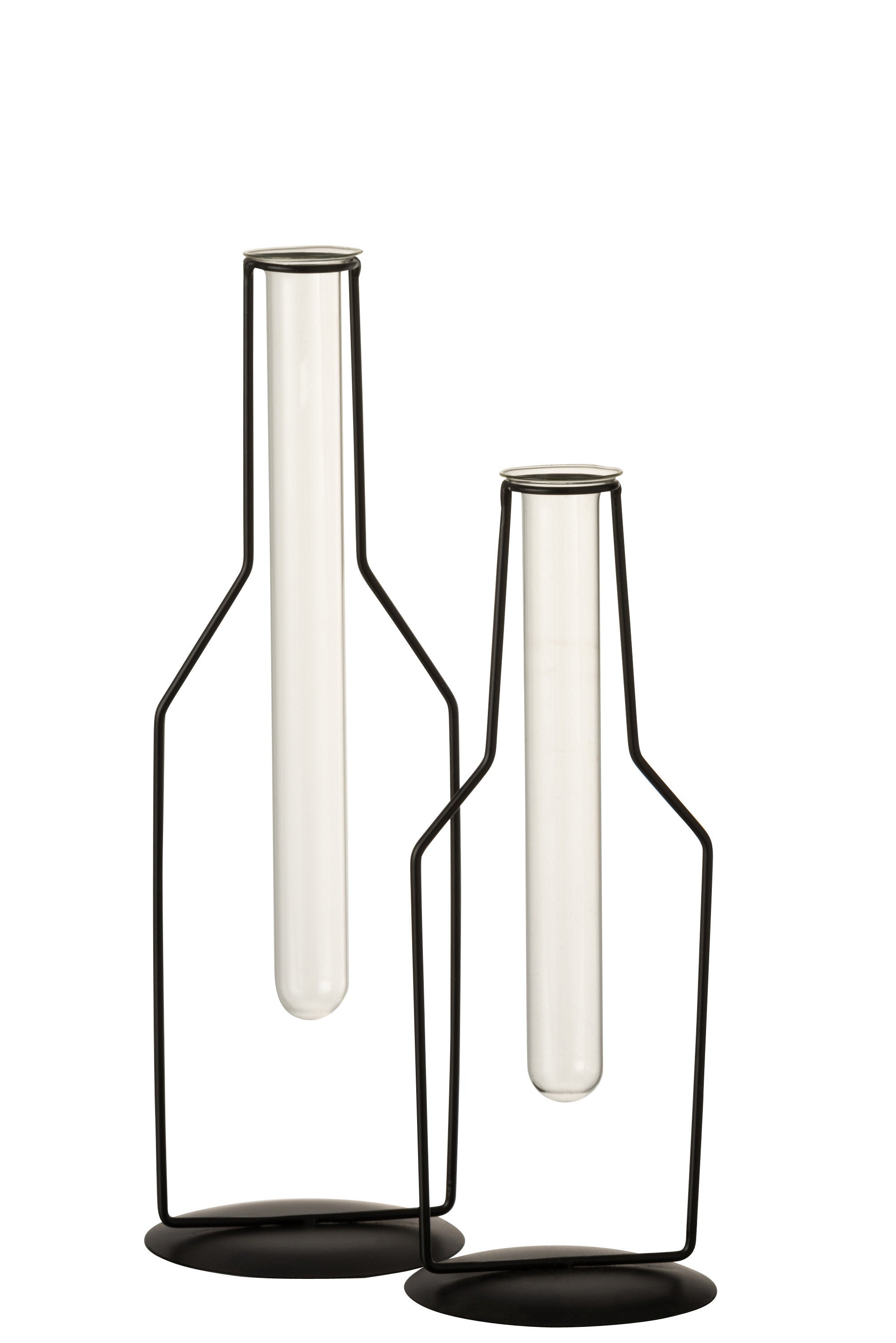 J-Line Vaasje 1 Tube Fles Metaal/Glas Zwart Large - 33.00 cm hoog