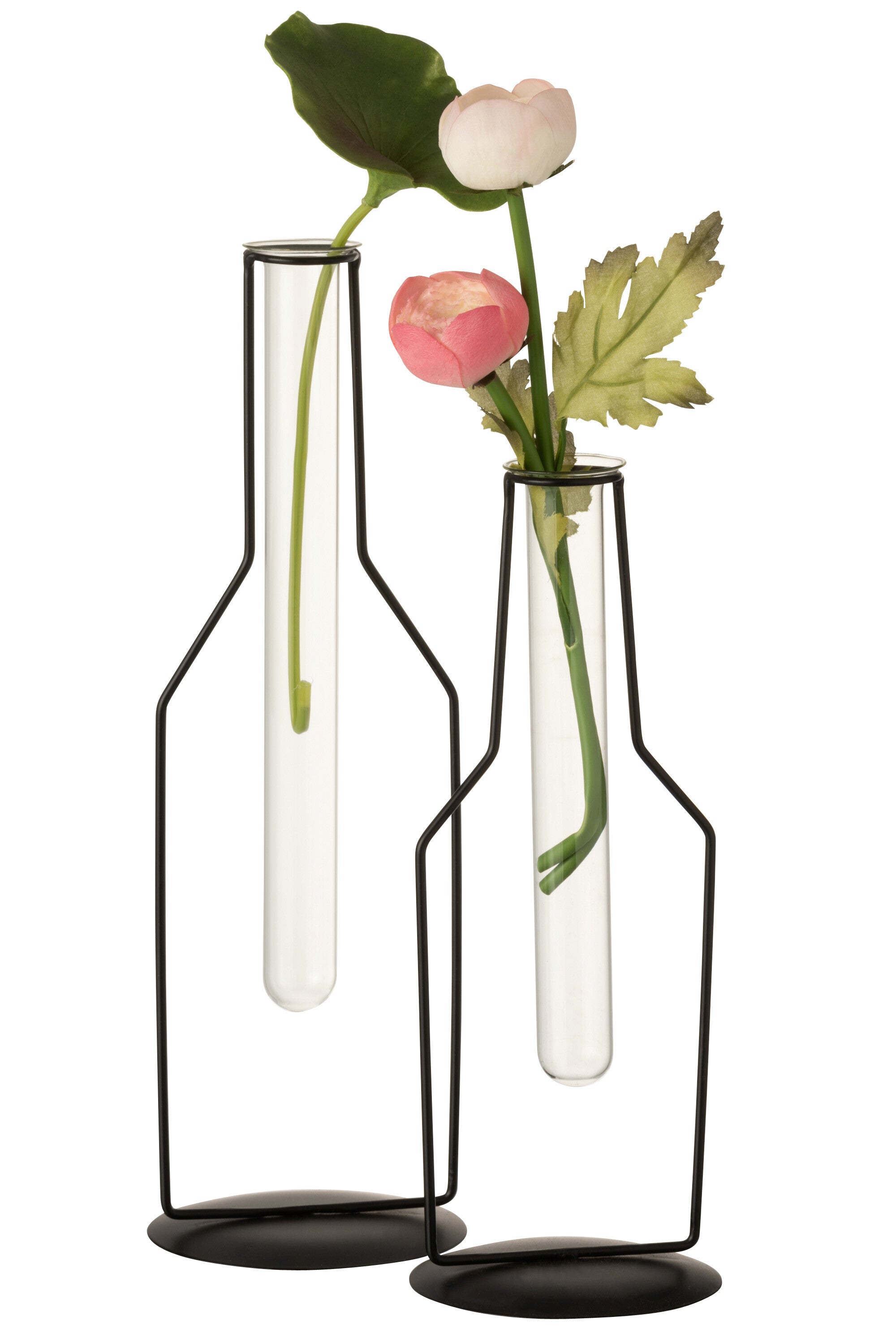 J-Line Vaasje 1 Tube Fles Metaal/Glas Zwart Large - 33.00 cm hoog