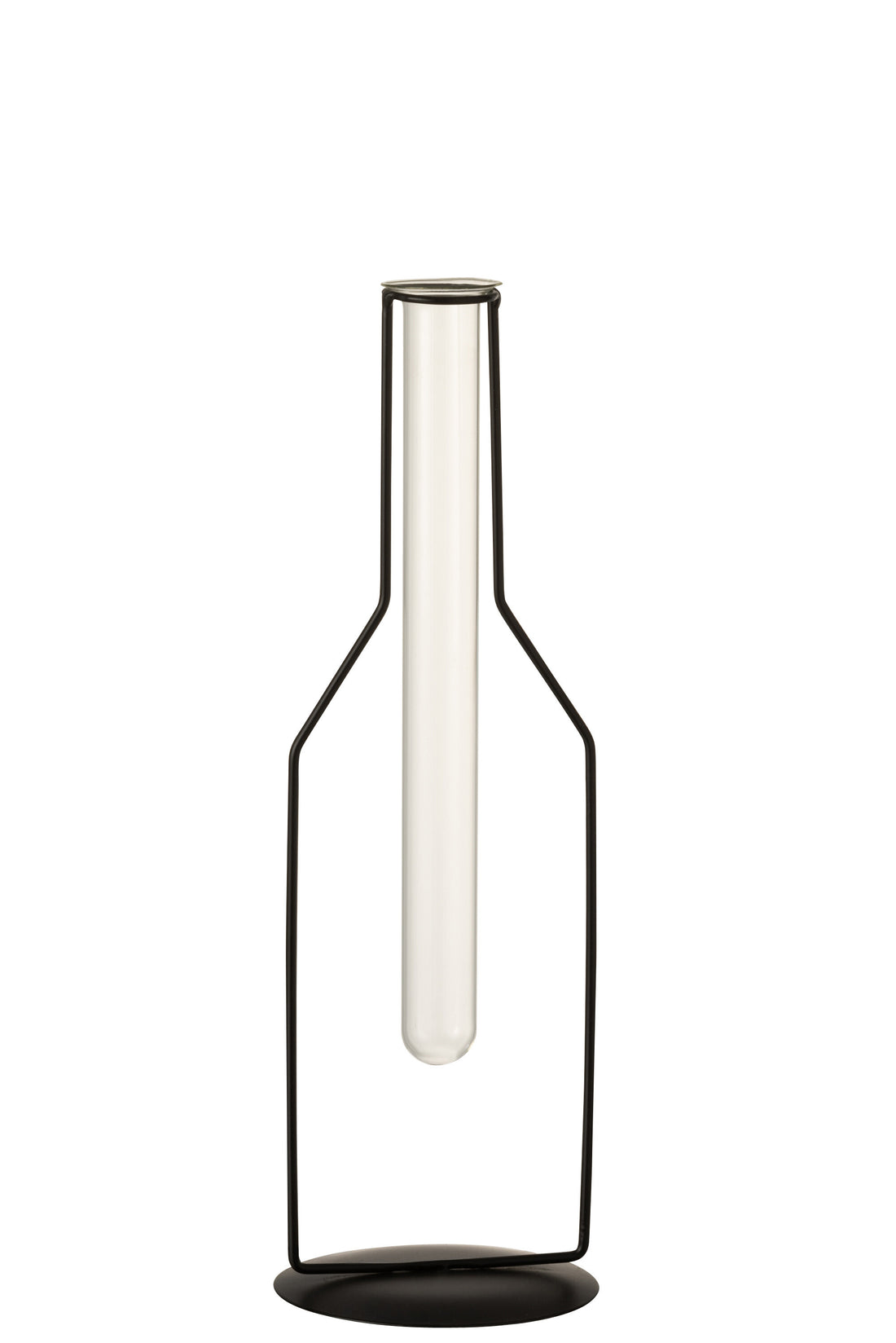 J-Line Vaasje 1 Tube Fles Metaal/Glas Zwart Large - 33.00 cm hoog