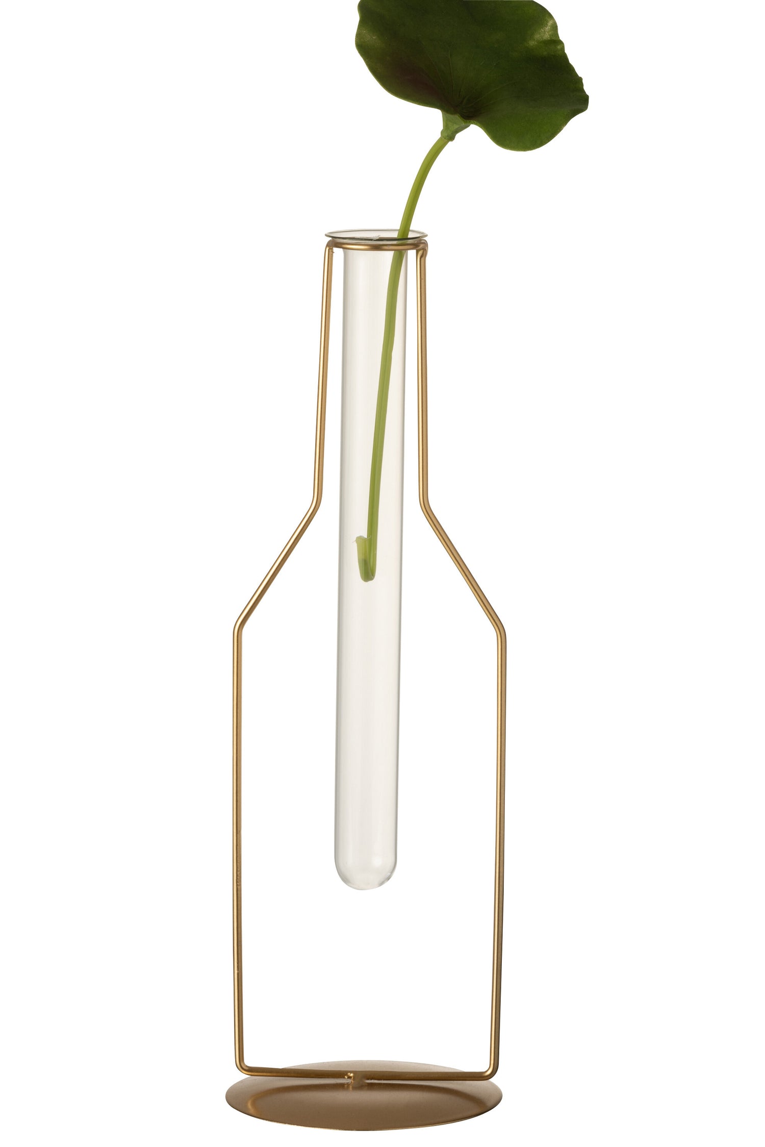 J-Line Vaasje 1 Tube Fles Metaal/Glas Goud Large - 33.00 cm hoog