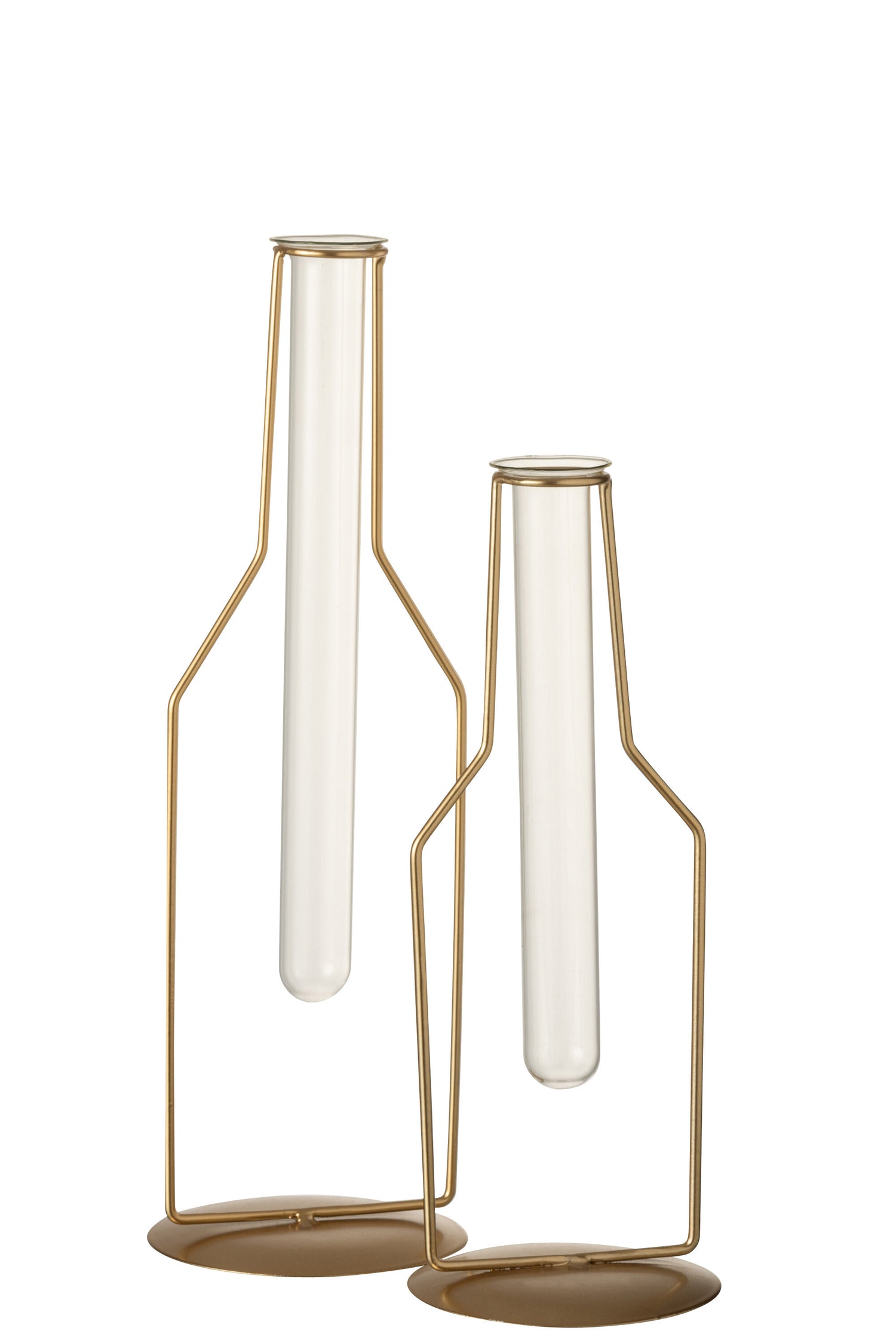 J-Line Vaasje 1 Tube Fles Metaal/Glas Goud Large - 33.00 cm hoog