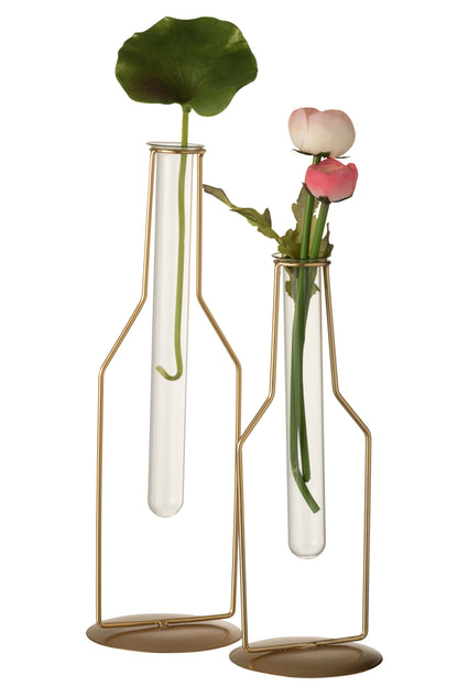 J-Line Vaasje 1 Tube Fles Metaal/Glas Goud Large - 33.00 cm hoog