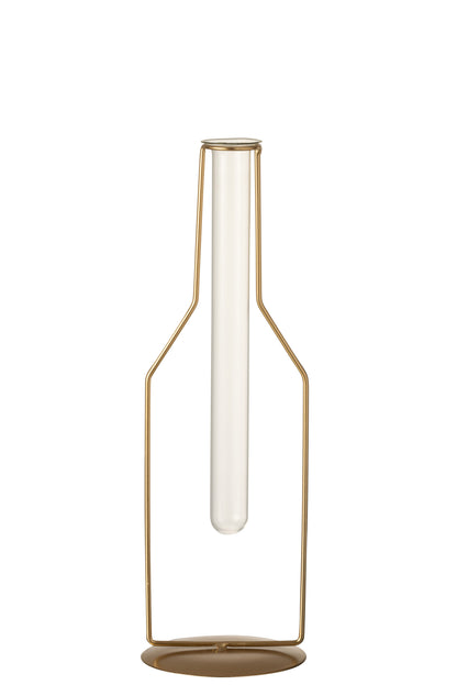 J-Line Vaasje 1 Tube Fles Metaal/Glas Goud Large - 33.00 cm hoog