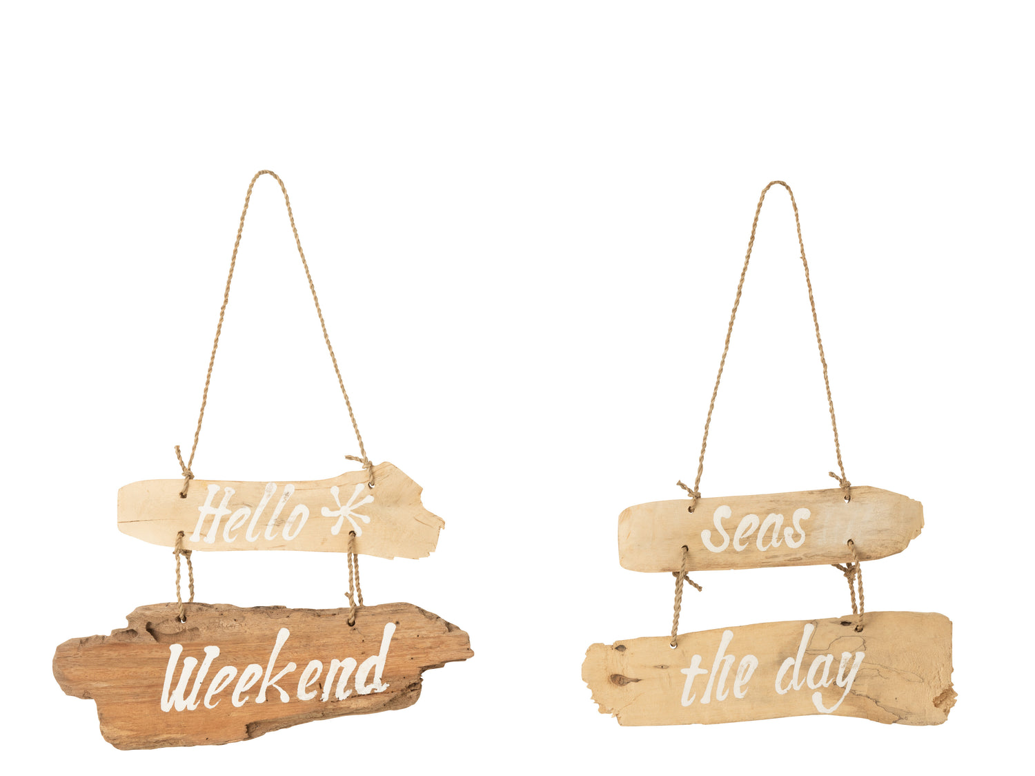 Placard Hello Weekend + Seas The Day Driftwood Natural Assortment Of 2
