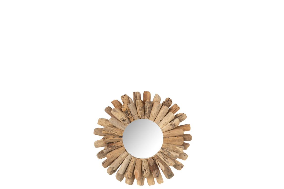 J-Line Spiegel Rond Drijfhout Naturel Small - Wandspiegel 42.00 x 42.00 cm