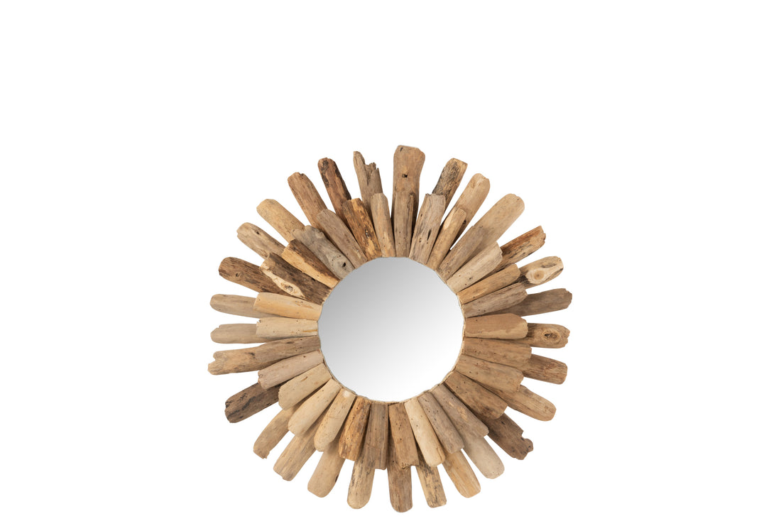 J-Line Spiegel Rond Drijfhout Naturel Medium - Wandspiegel 52.00 x 52.00 cm