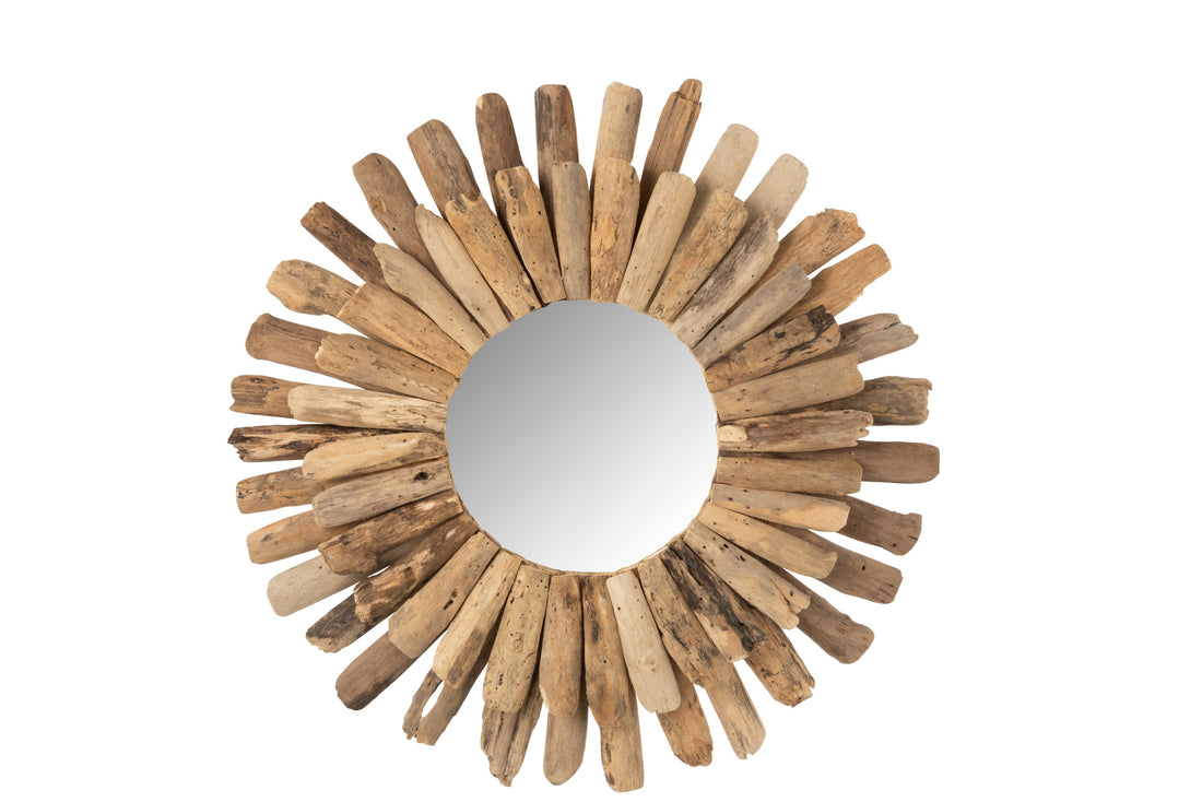 J-Line spiegel Rond - hout - naturel - L