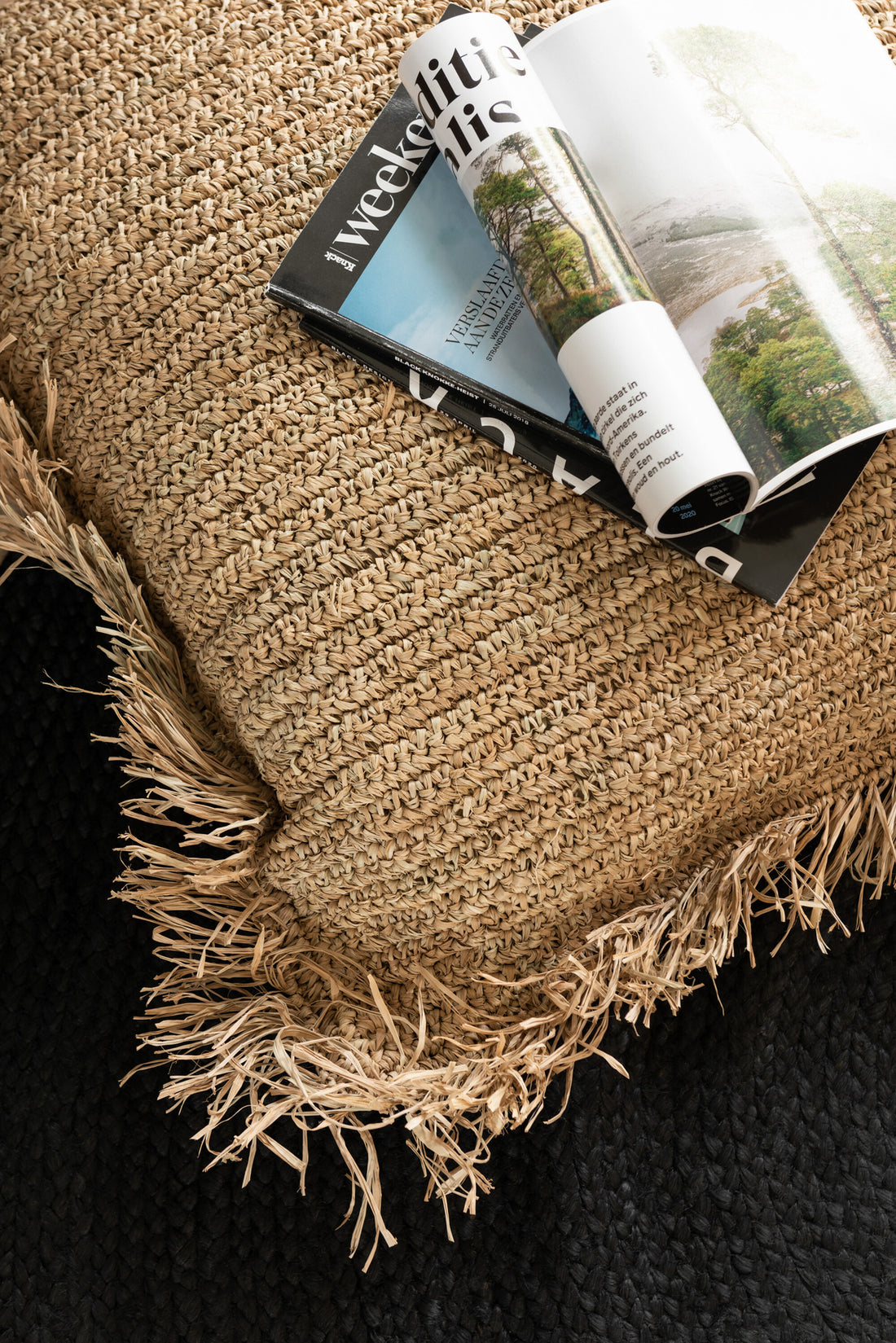 J-Line Kussen Vierkant Raffia Naturel Small