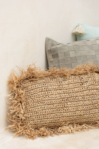 J-Line Kussen Rechthoekig Raffia Naturel