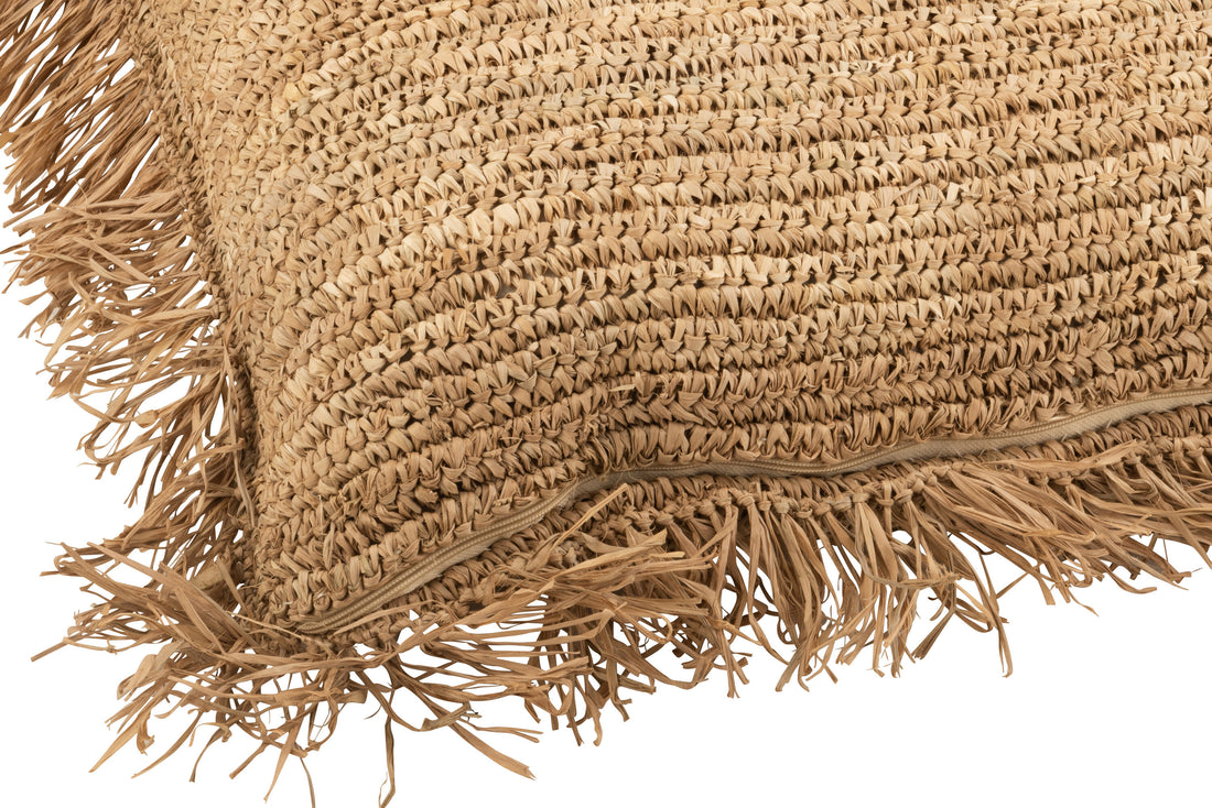 J-Line Kussen Vierkant Raffia Naturel Large