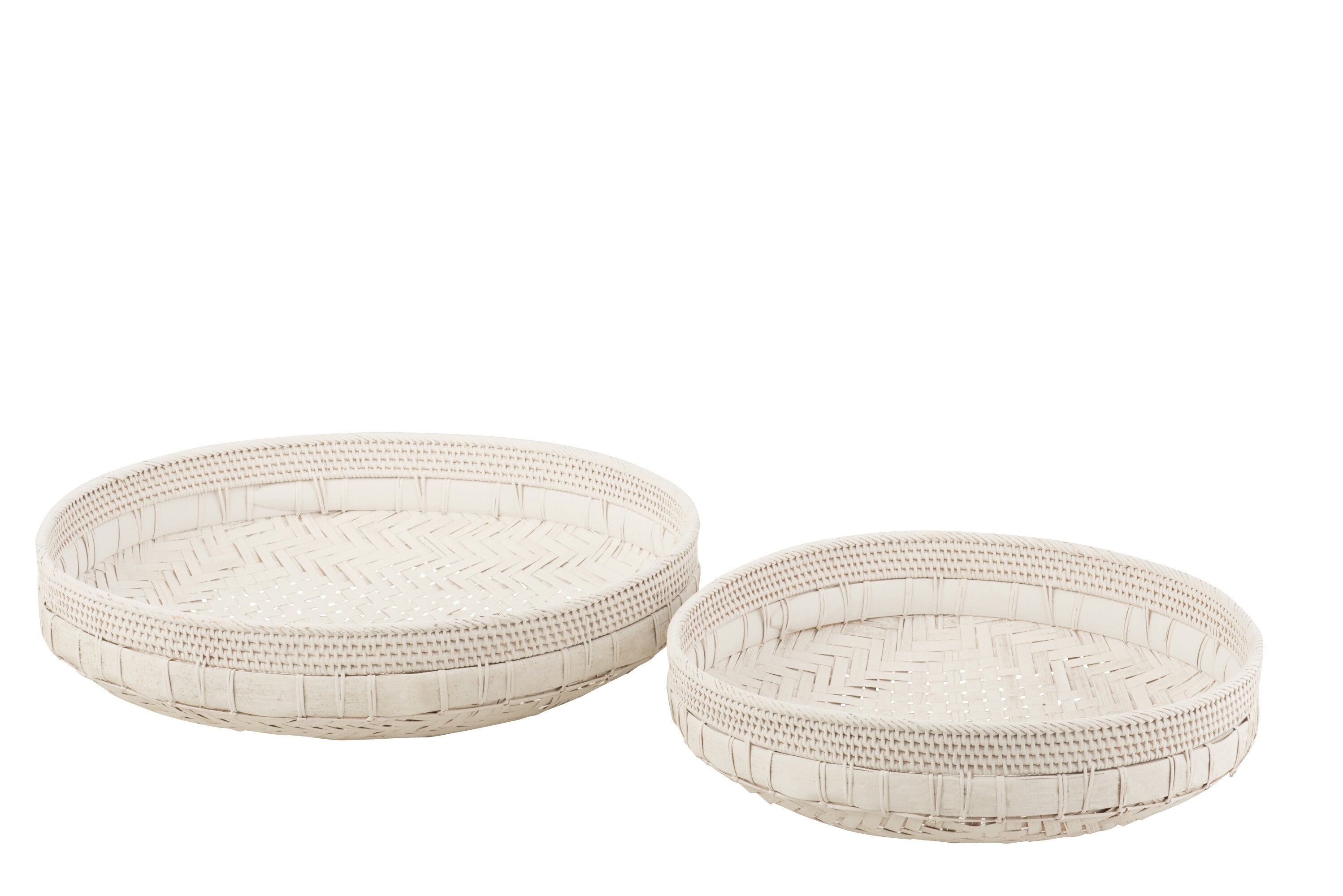 J-Line Set Van 2 Schalen Rond Rotan Wit