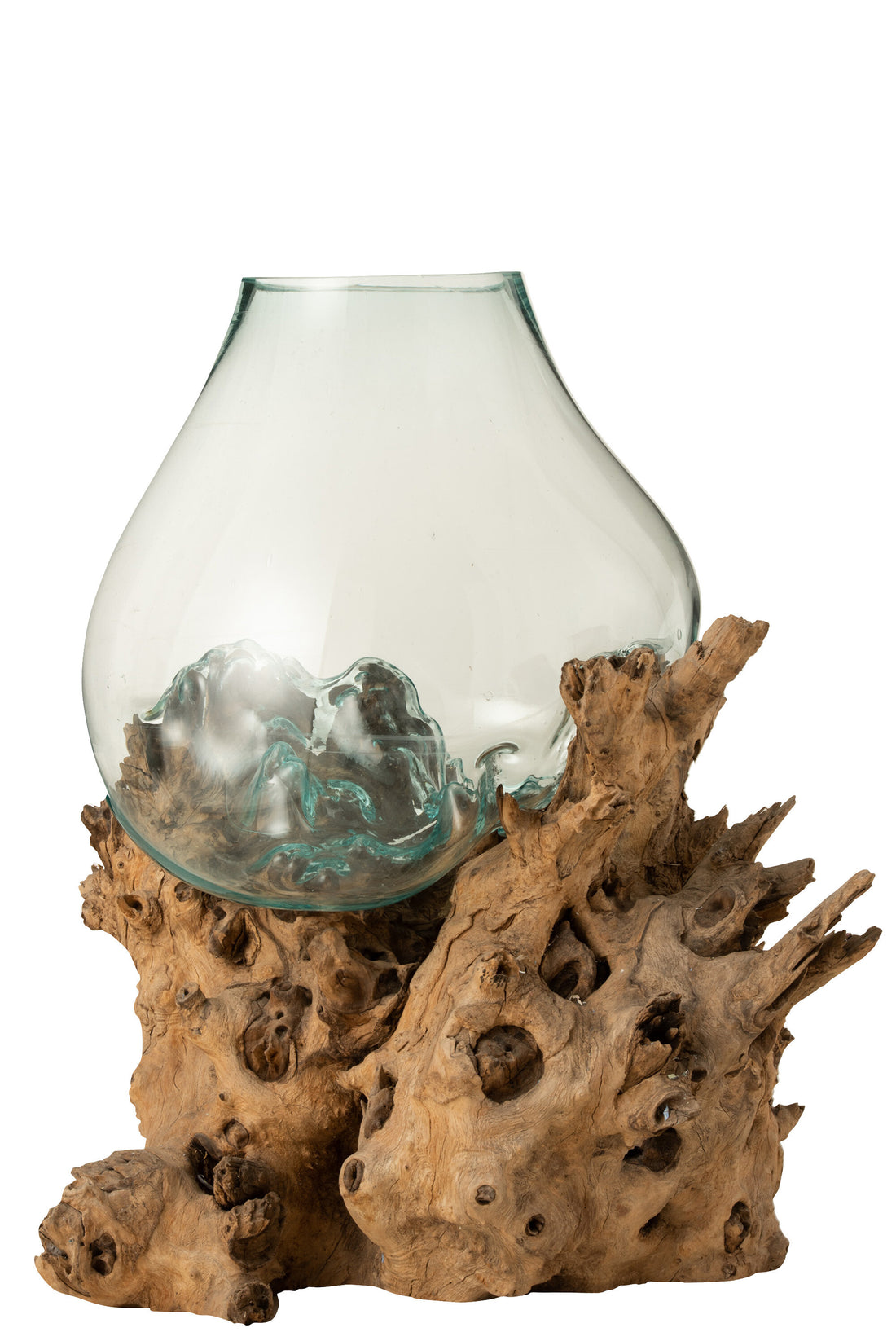 Vaas Xl Op Voet Gamal Hout Gerecycled Glas Natuurlijk Transparant