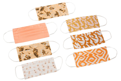Zak met 7 mondkapjes patronen katoen zalm/oranje