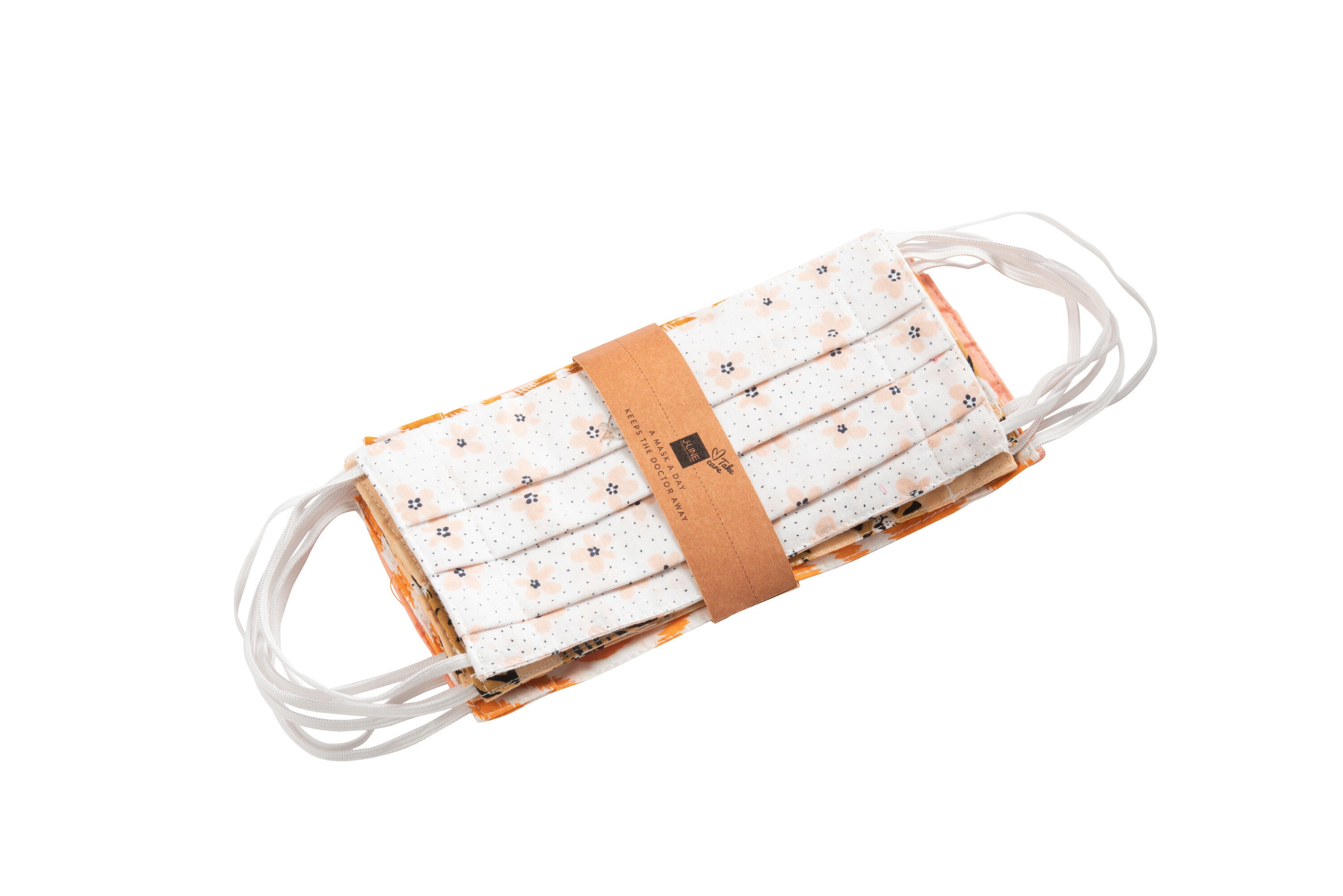 Zak met 7 mondkapjes patronen katoen zalm/oranje