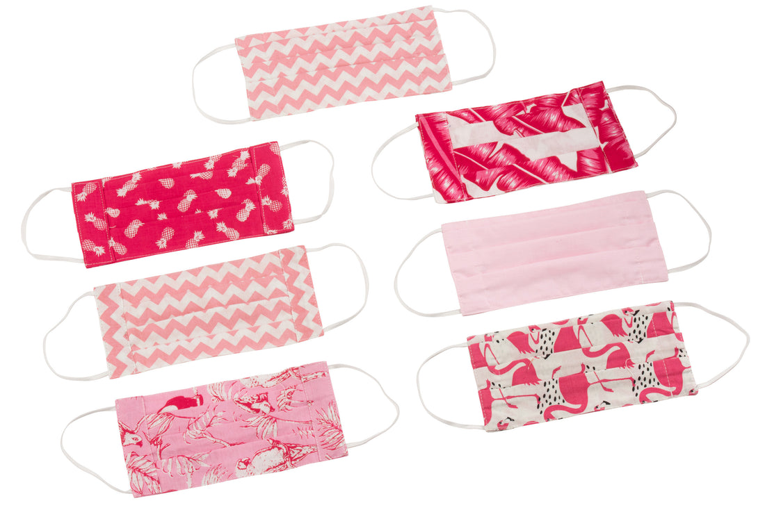 Zak met 7 mondkapjes patronen katoen roze