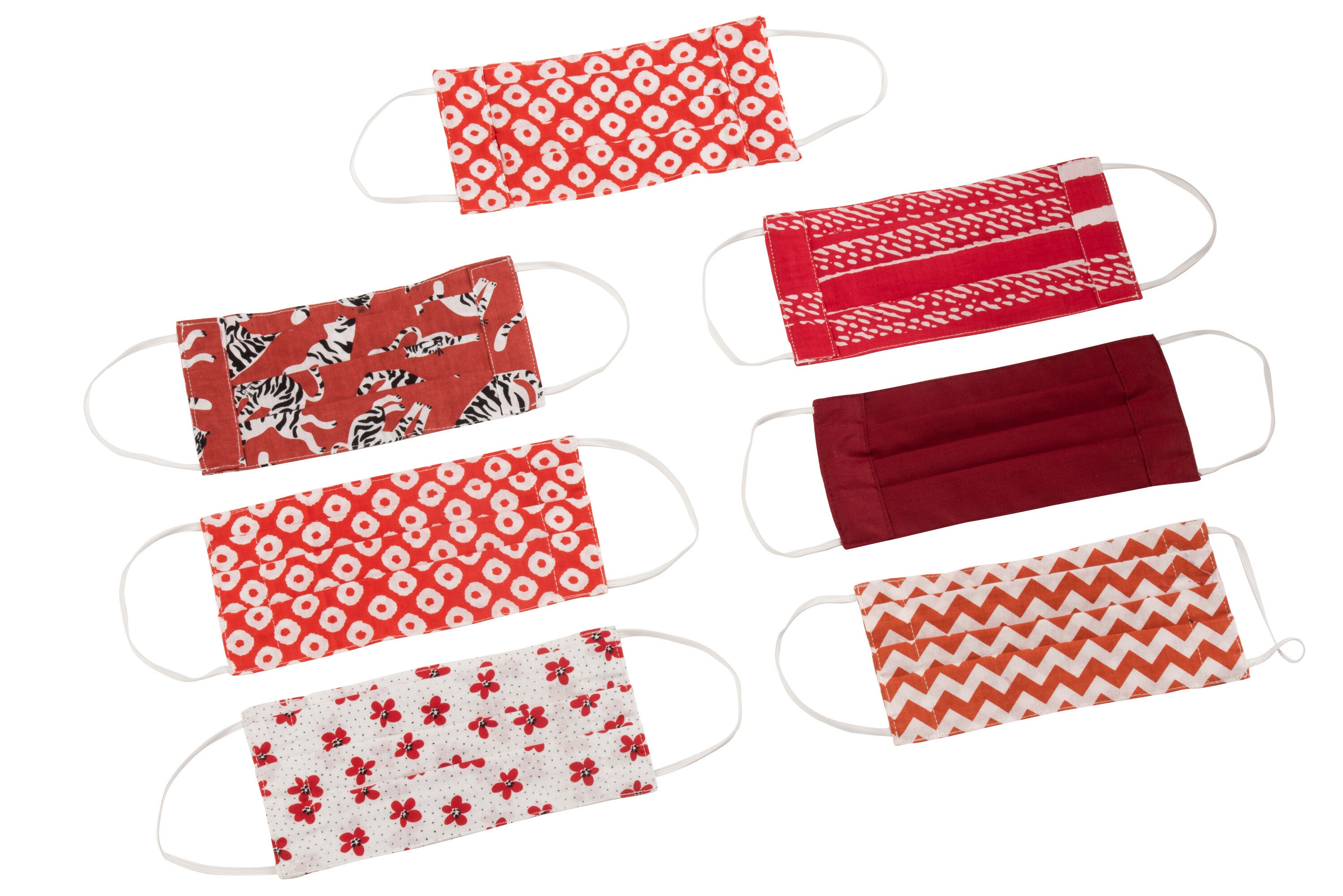 Zak met 7 mondkapjes patronen katoen rood
