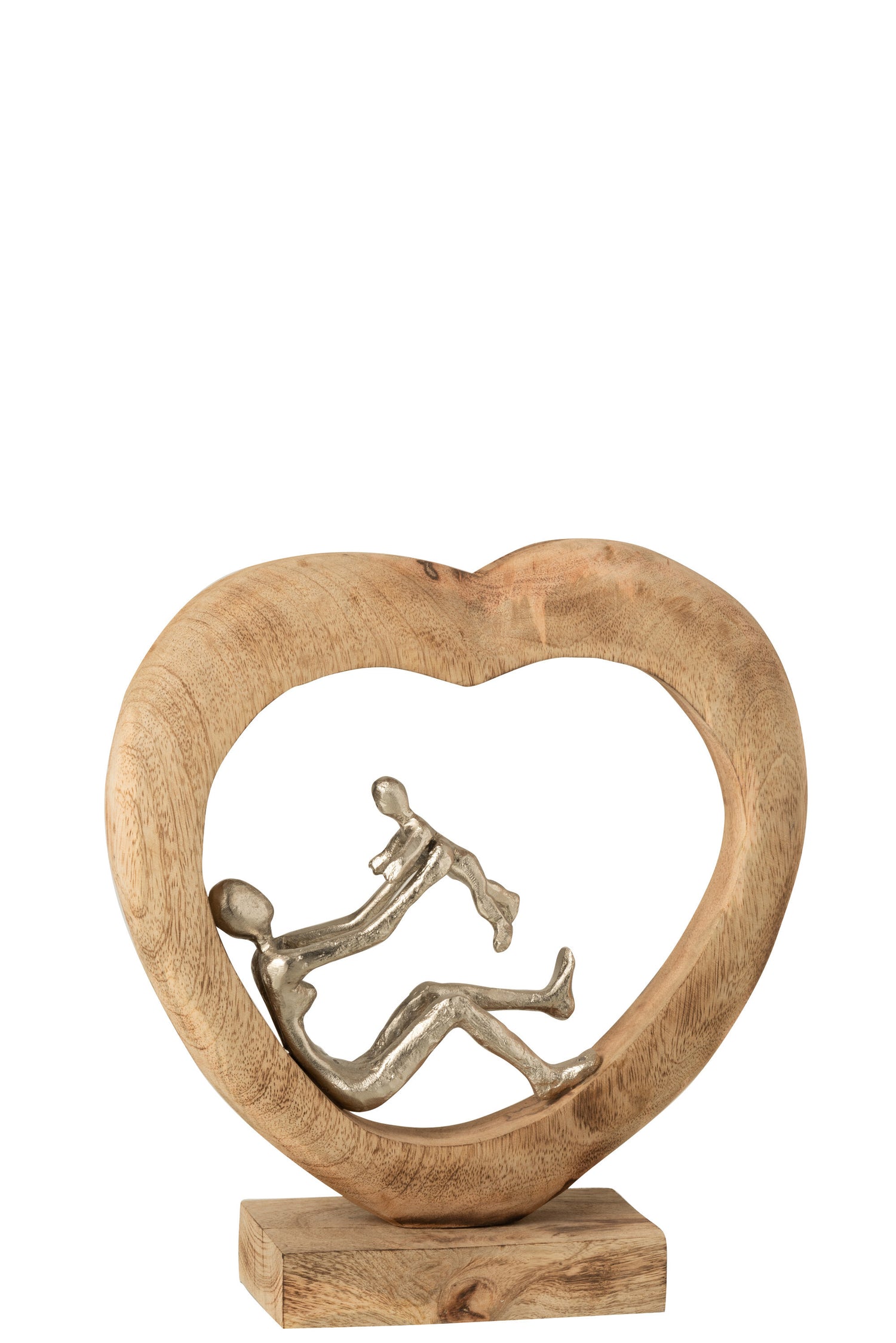 J-Line Figuur Ouder Met Kind Hart Mangohout/Aluminium Naturel/Wit