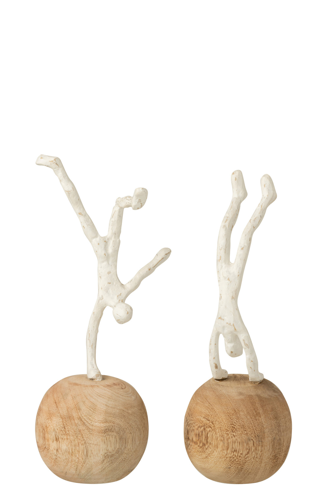 Beeld Staand Fijn Op Voet Polyresin/Mangohout Natuur/Wit Assortiment Van 2