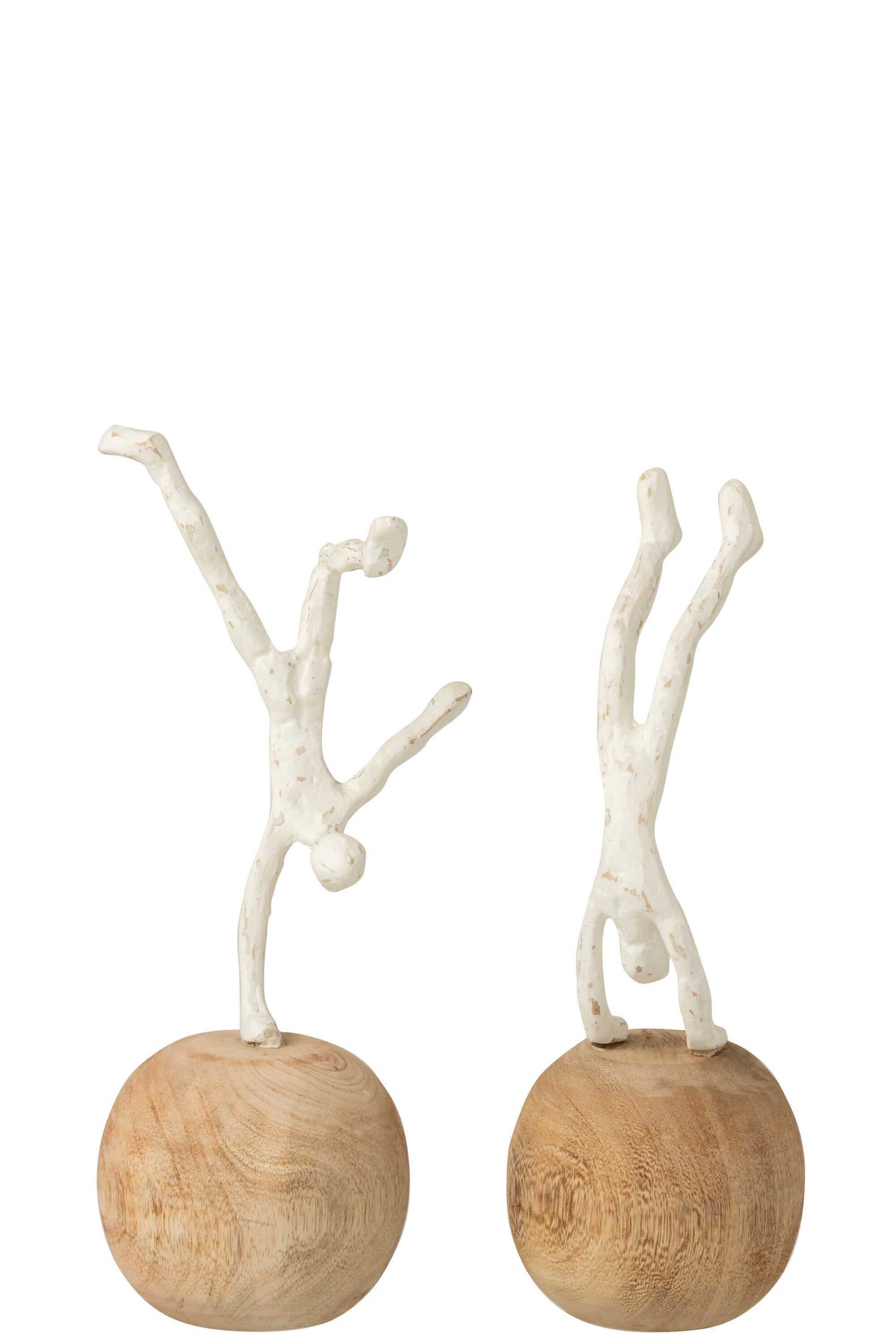 Beeld Staand Fijn Op Voet Polyresin/Mangohout Natuur/Wit Assortiment Van 2