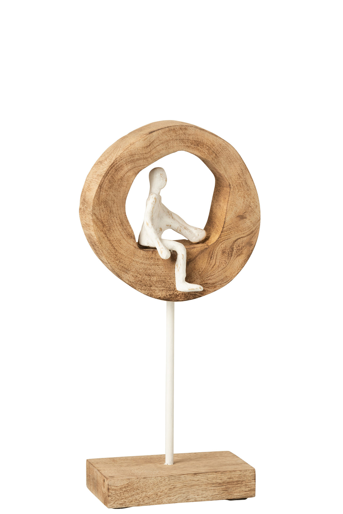 J-Line Figuur Denker Ring Laag Mangohout/Aluminium Naturel/Wit