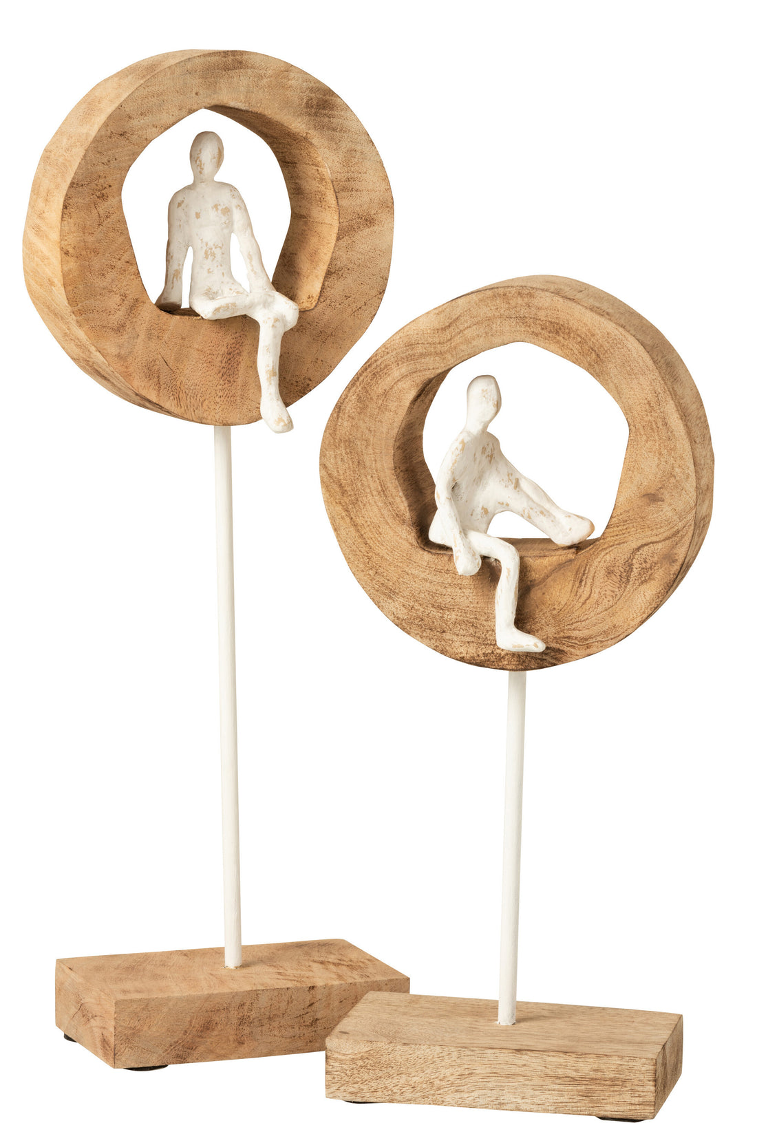 J-Line Figuur Denker Ring Hoog Mangohout/Aluminium Naturel/Wit