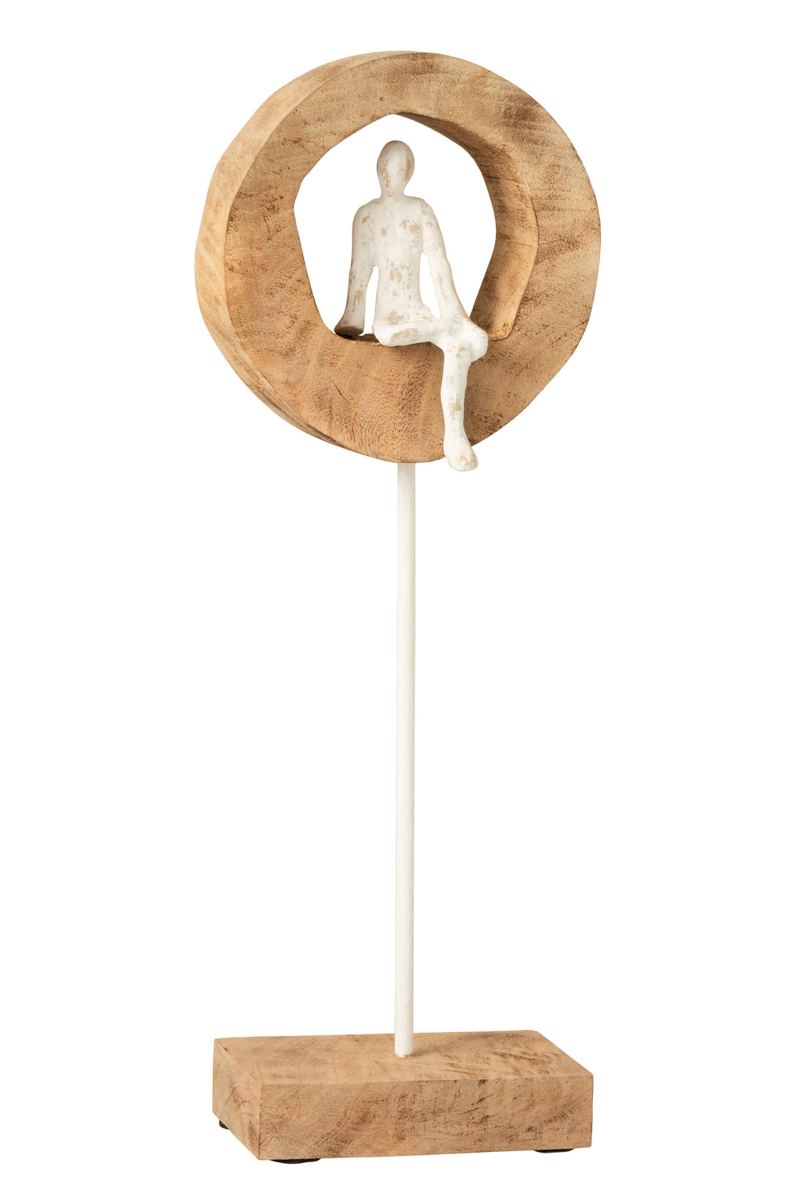 J-Line Figuur Denker Ring Hoog Mangohout/Aluminium Naturel/Wit