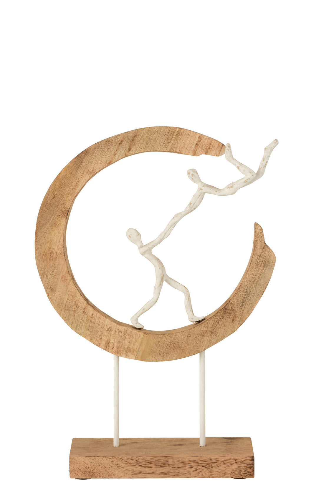 J-Line Figuur Pareja Vliegen Halve Maan Mangohout/Aluminium Naturel/Wit