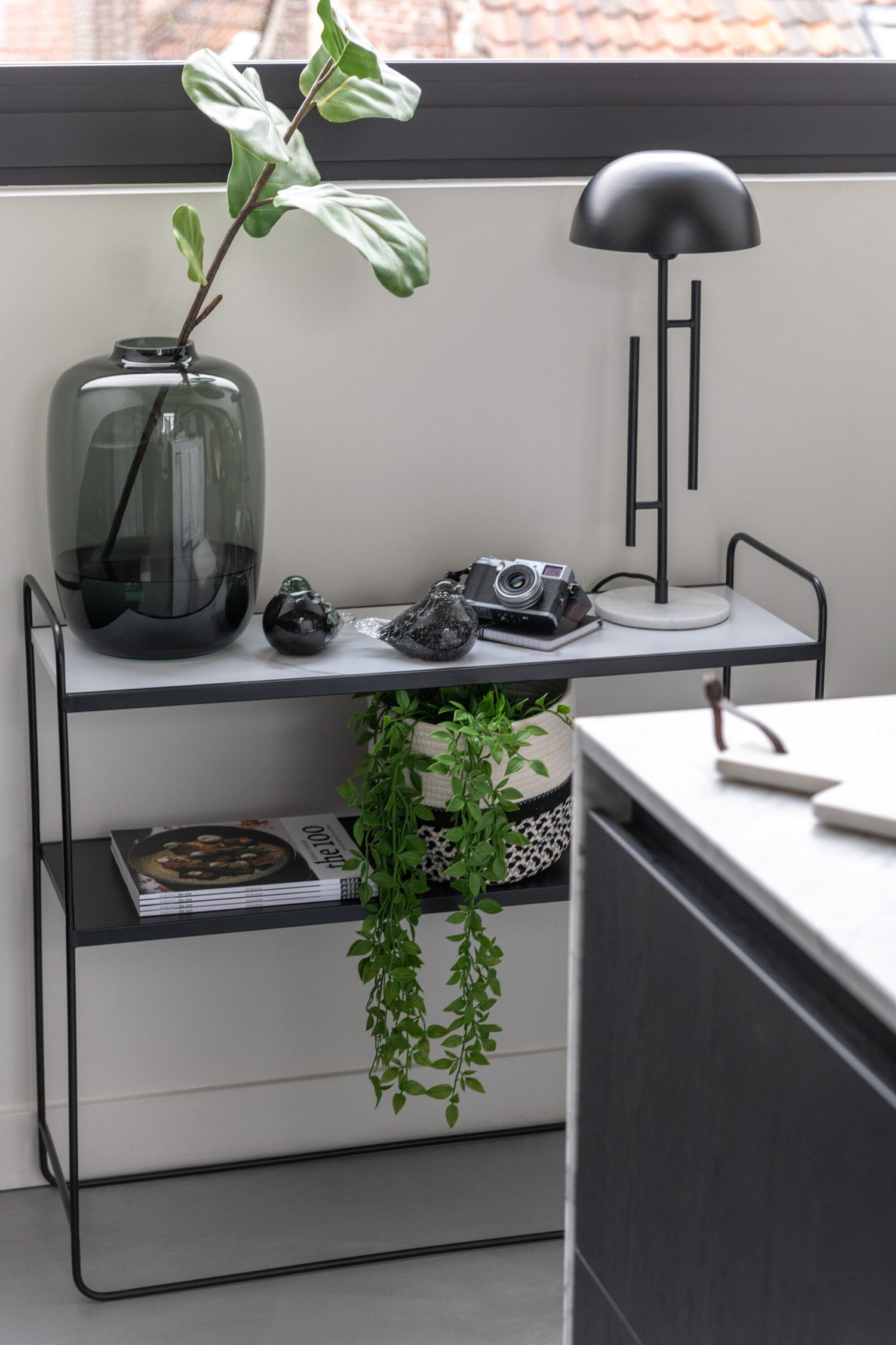 Console Marmer 2 Planken Mdf/IJzer Zwart