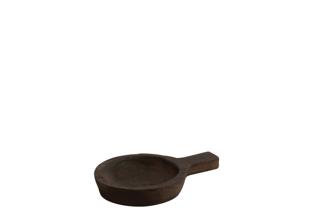 J-Line Schaal Rond Handvat Paulownia Hout Donker Bruin Small