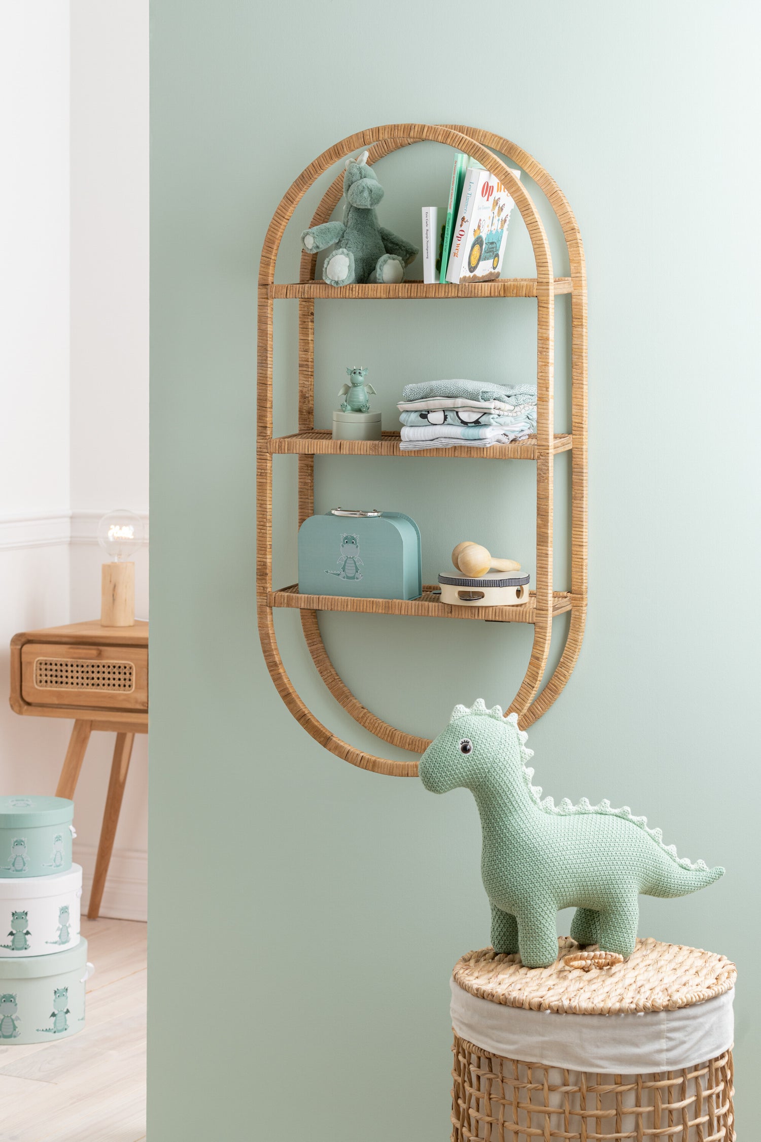 J-Line Muurrek Ovaal 3Planken Plooibaar Rotan Naturel