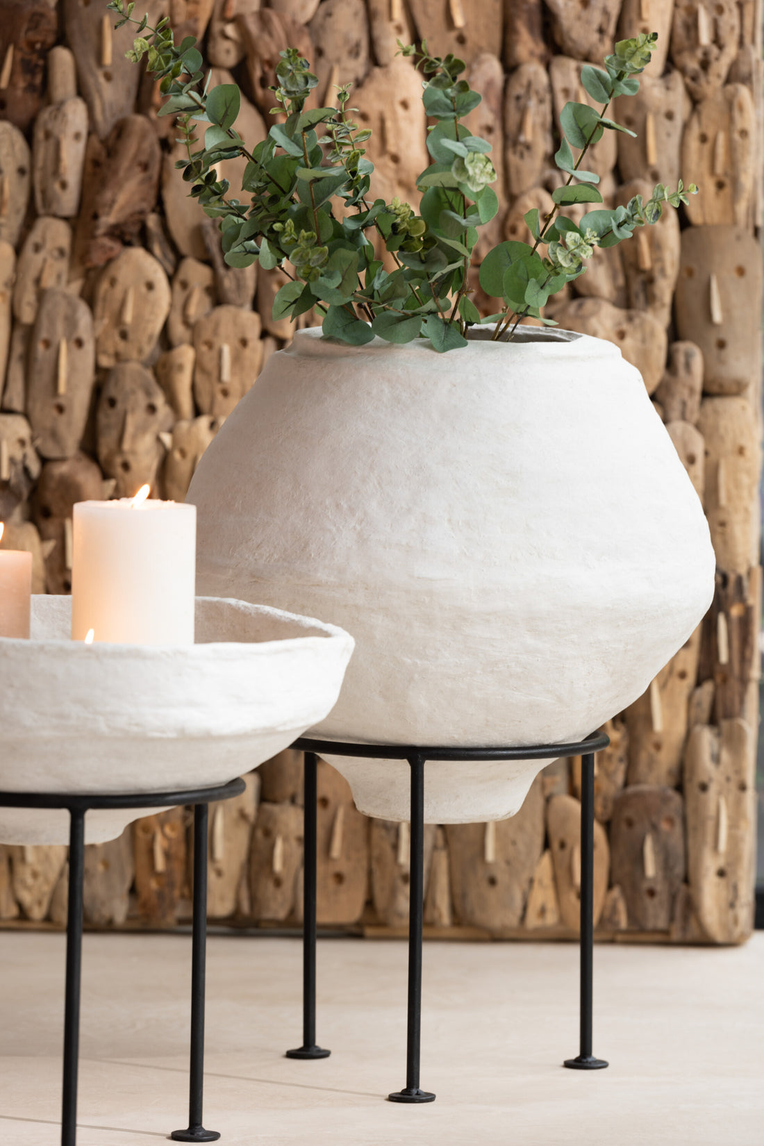 J-Line Schaal Op Voet Chad Papier Mache Wit