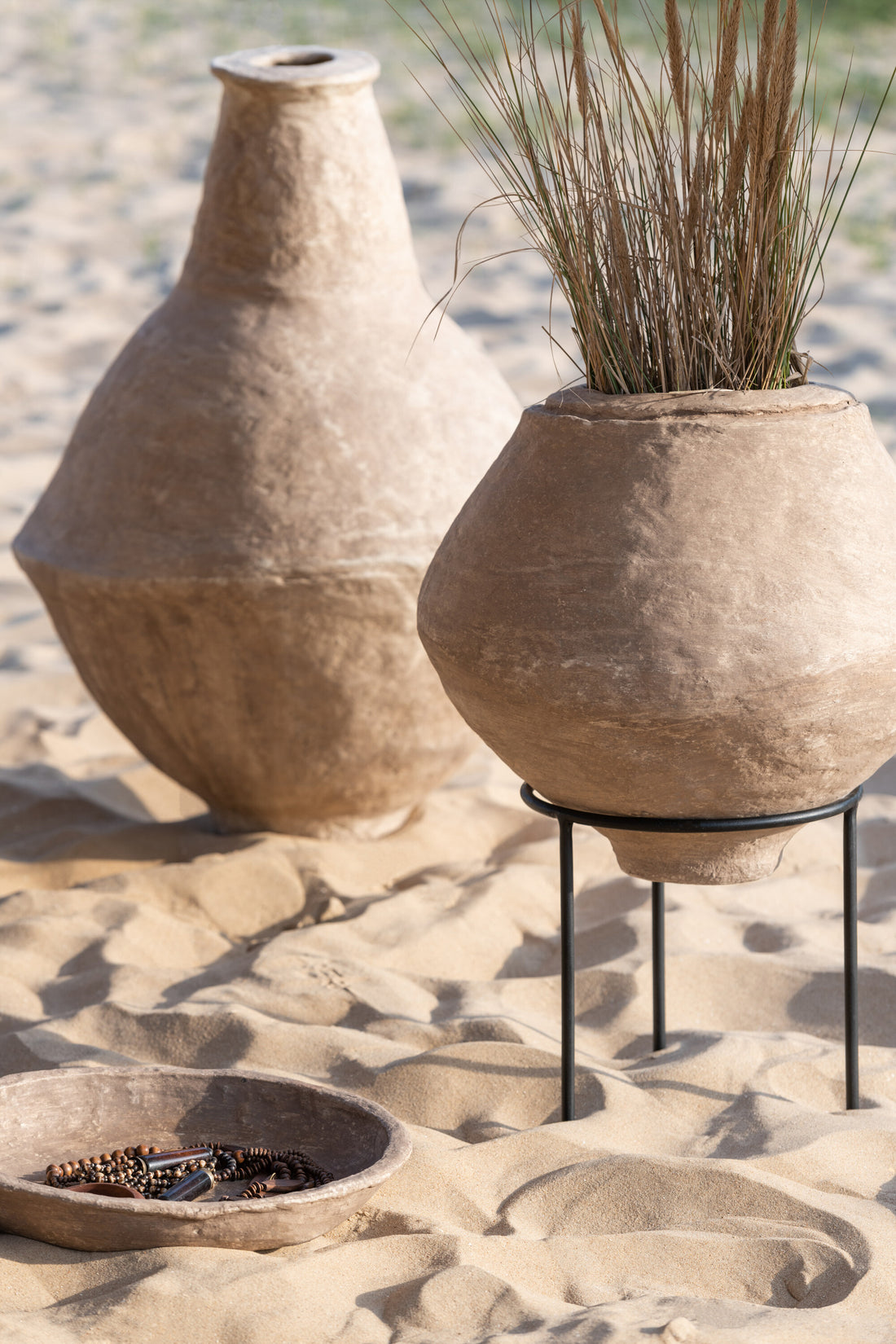 J-Line Pot Op Voet Chad Papier Mache Bruin