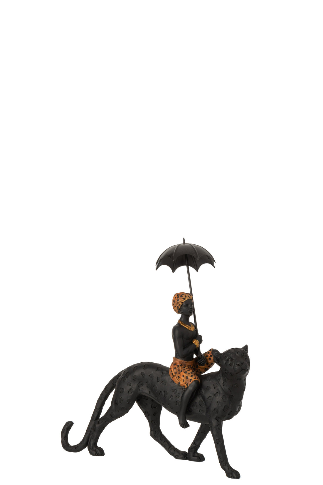 J-Line Luipaard Met Jongen En Paraplu Poly Zwart/Bruin