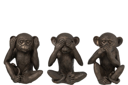 Aap Zie/Hoor/Spreek Geen Kwaad Poly Bruin Groot Assortiment Van 3