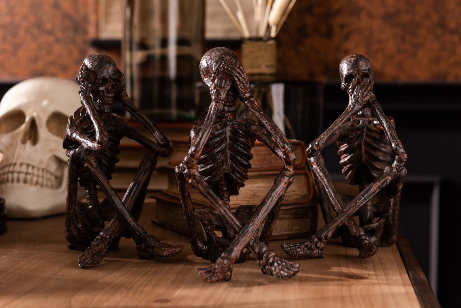 Skelet Zie/Hoor/Praat Geen Kwaad Poly Brons Assortiment Van 3