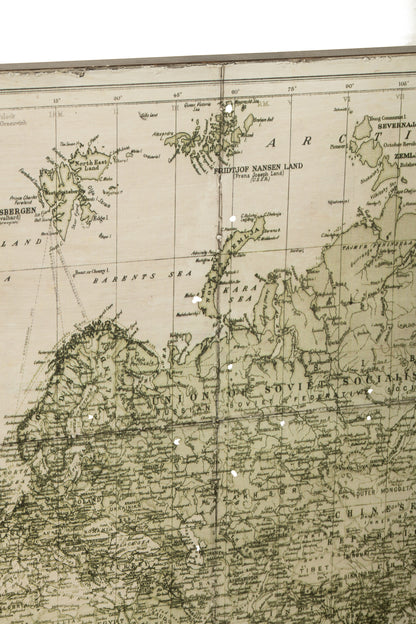 Wereldkaart Metaal Wit/Khaki