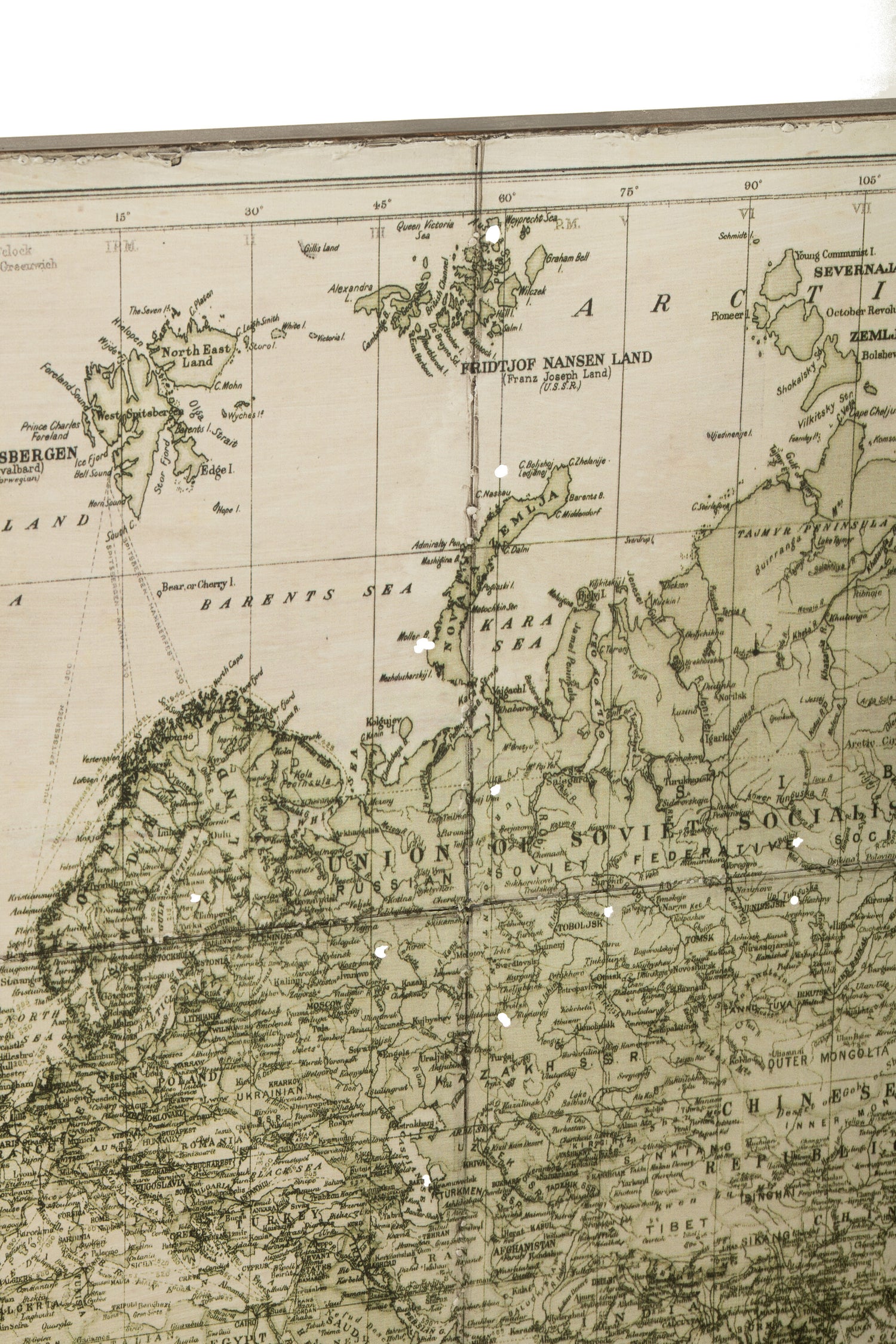 Wereldkaart Metaal Wit/Khaki